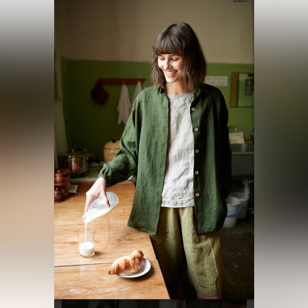 Linenfox Lyn shirt Forest green linen XXS